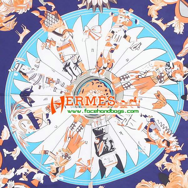 Hermes 100% Silk Square Scarf blue HESISS 130 x 130 - Click Image to Close